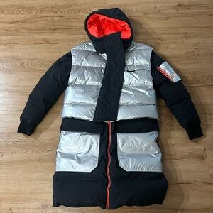 Jordan Puffer winter utility parks Jacket Long Silver Black Hooded Down S